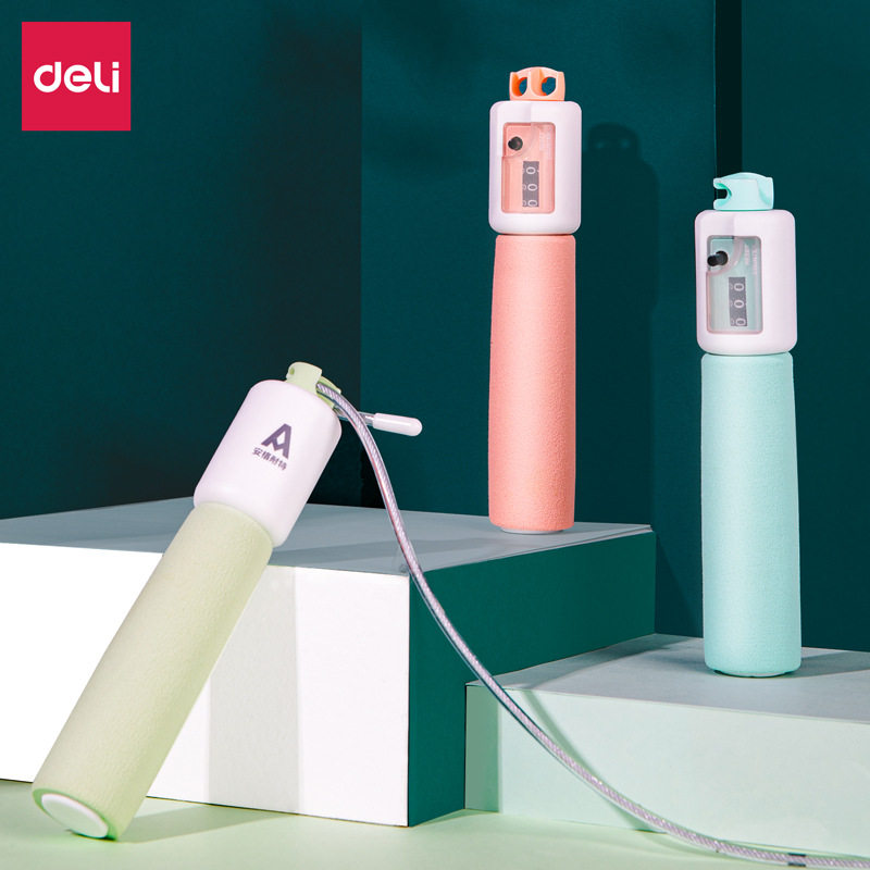 得力安格耐特F4149泡棉手柄机械计数钢丝跳绳小学生儿童可调节绳