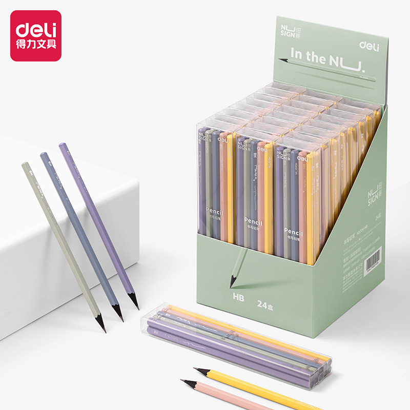 得力纽赛彩杆铅笔hb小学生幼儿园练字美术生考试用2B六角杆NS724