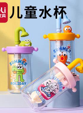 得力LL302小鳄鱼潮萌吸吸杯530mL水杯喝水杯子儿童水杯便携不漏水