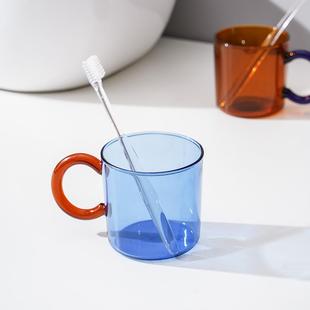 莫兰迪风玻璃漱口杯家用创意ins大容量手柄洗漱杯子情侣一对套装