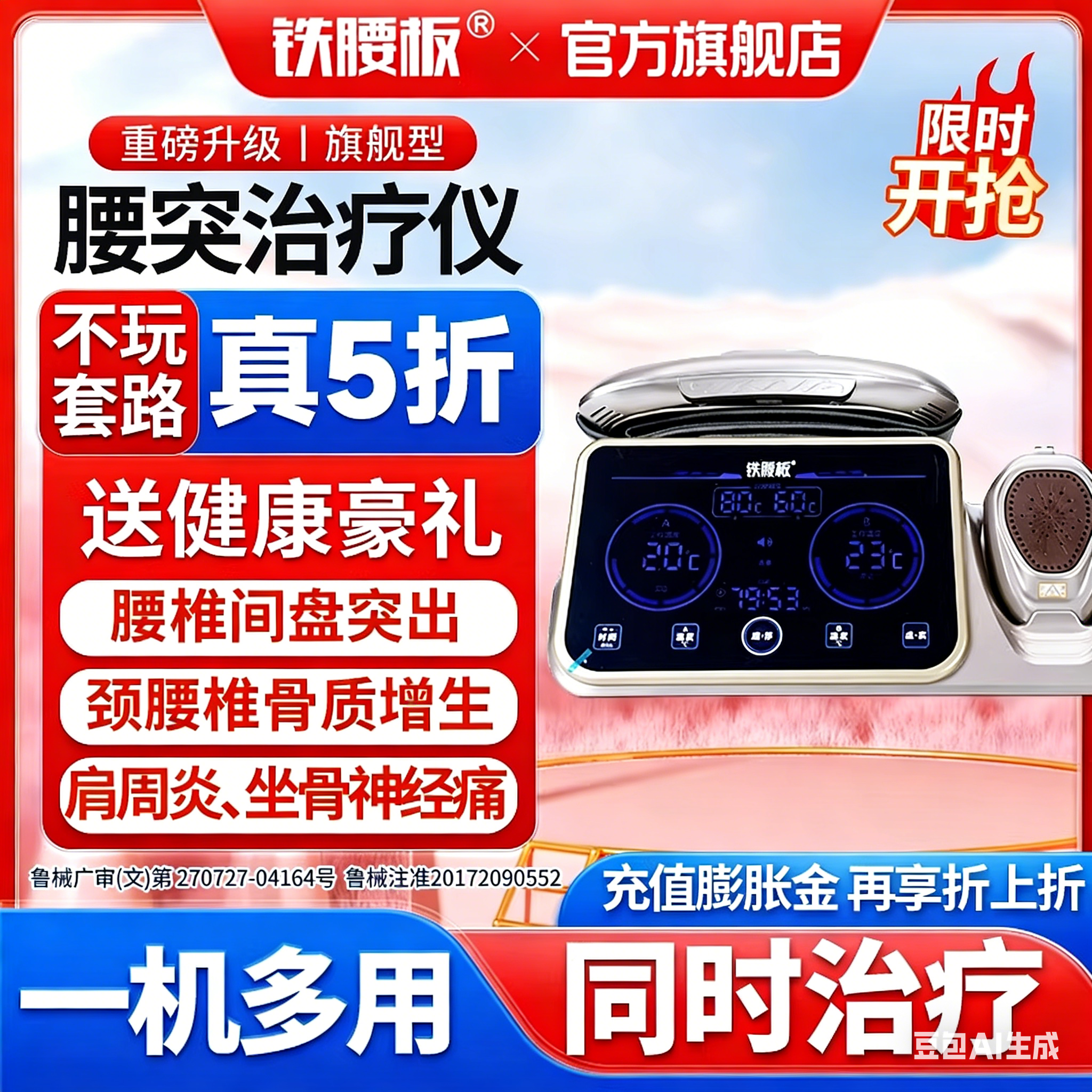 铁腰板官方正品医用中频脉冲磁红外椎间盘突出治疗理疗仪器旗舰型