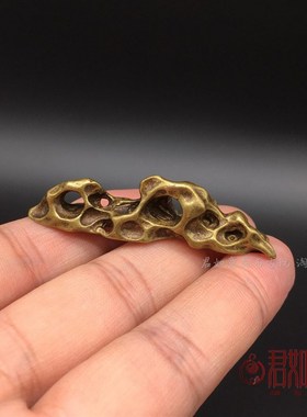 纯铜假山形笔架实心黄铜假山型迷你小笔架文房用品桌面小精品镇纸