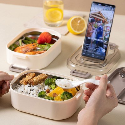 精选lunchbox午餐盒手提双层保温饭盒不锈钢上班族可微波炉加热便