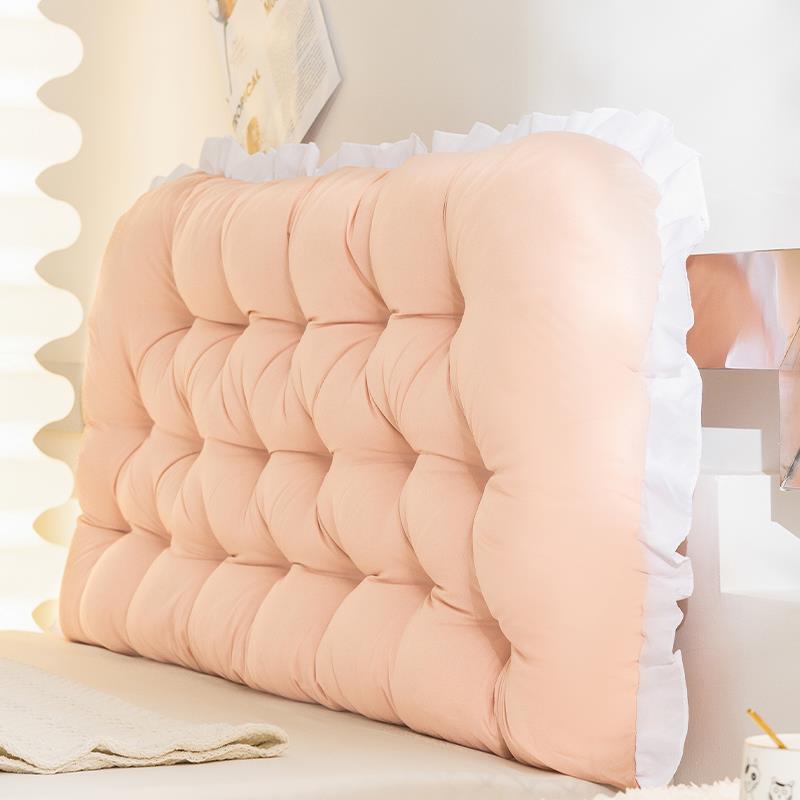 浅粉床上靠枕加高时尚床头靠垫加厚大靠背卧室榻榻米软包双根绑带