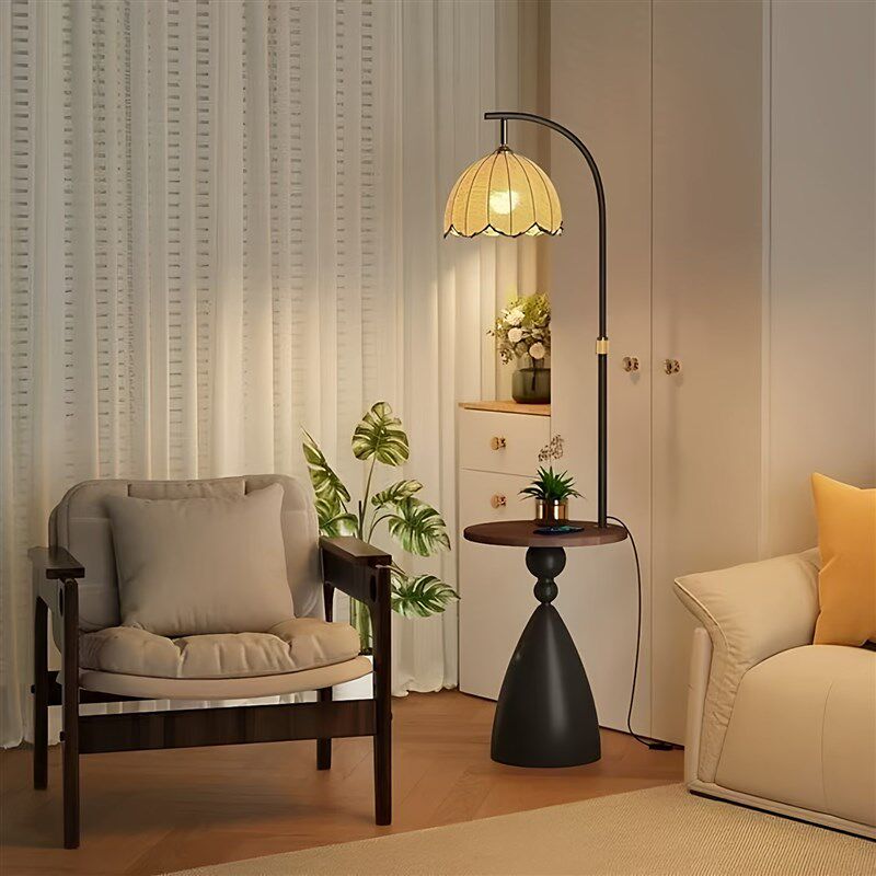 落地灯中古风卧室床头柜一体柚子灯客厅沙发旁氛围感茶几钓鱼灯具