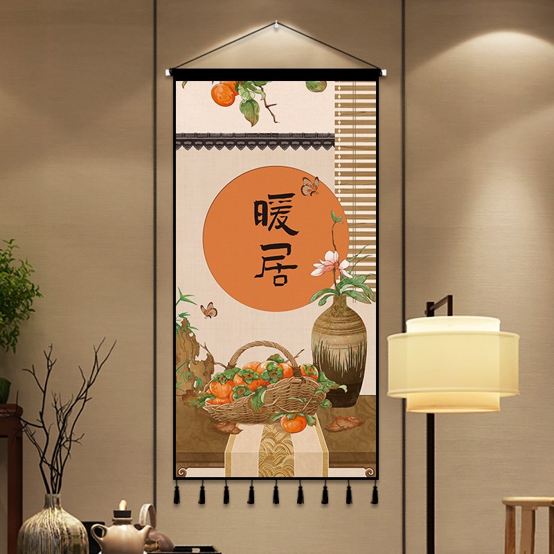 新中式暖居玄关装饰挂画布艺客厅背景墙如意挂布走廊过道布画定制