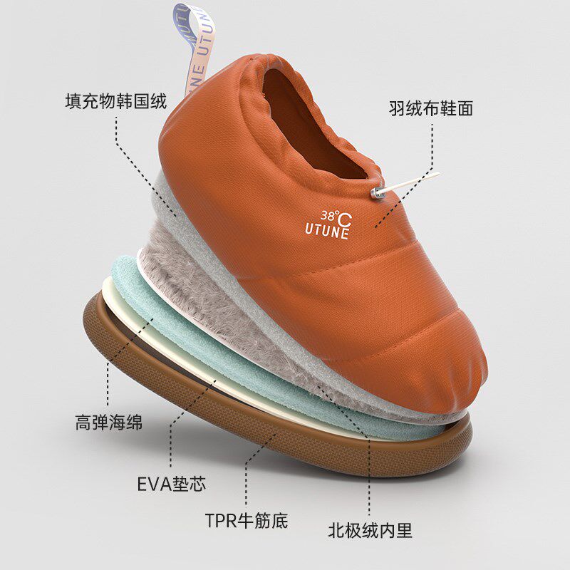 高端羽绒布防水棉拖鞋女款冬季包跟保暖牛筋底外穿厚底防滑男棉鞋