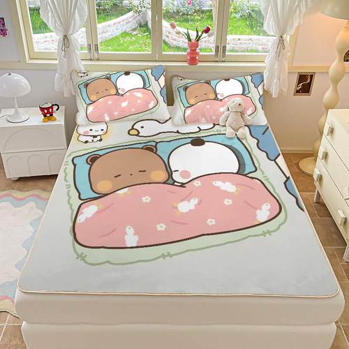 可爱一二布布冰丝席三件套夏季凉席卡通席子可机洗折叠单双人席