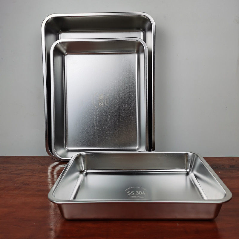 出口单 加厚不锈钢304深方盘 平底托盘 长方形盘阿胶蒸糕快餐盘子