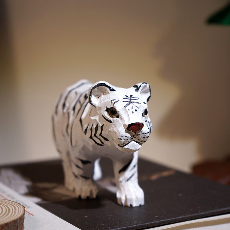 白虎手工木雕小摆件动物实木家居室内装饰品办公室桌面工位好物