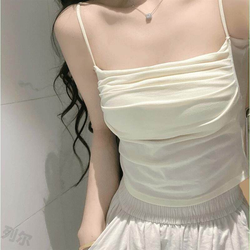 米白色百搭吊带背心女秋冬款内搭夏美背带胸垫一体遮副乳打底修身