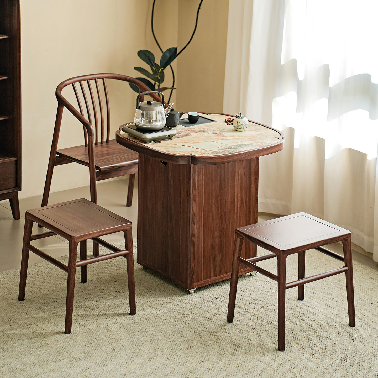 即品2025新款旋转可移动带轮茶台轻奢乌金木阳台书房小型家用茶桌,住宅家具,家用茶台/茶桌,淘宝优惠券,粉丝福利购,淘宝优惠卷