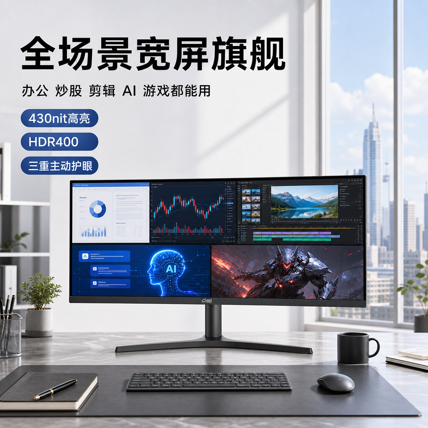 带鱼屏34英寸准4K240Hz显示器QLED量子点21:9超宽屏专业设计剪辑