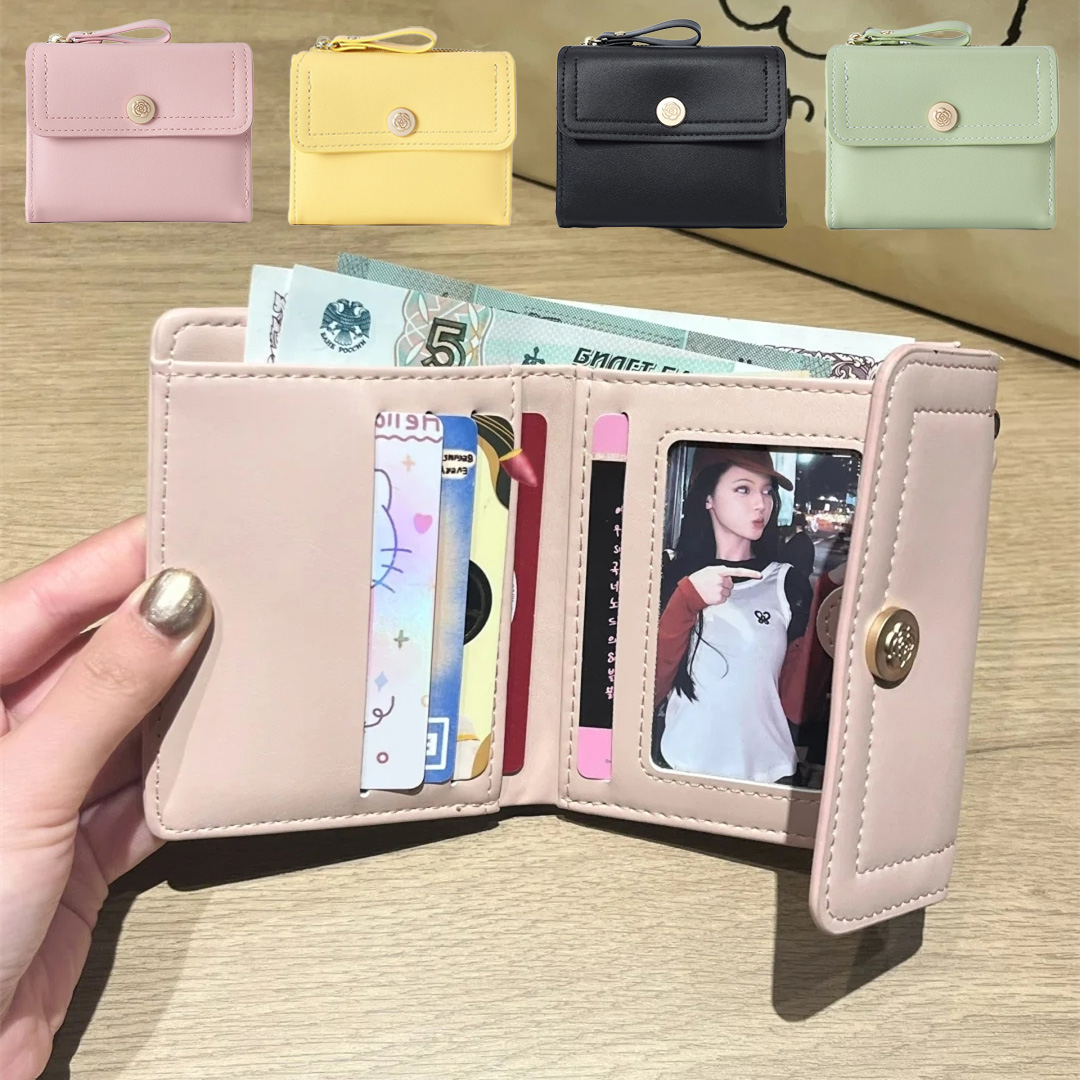 简约复古山茶花高颜值钱包女学生设计感短款钱夹多卡位卡包零钱包