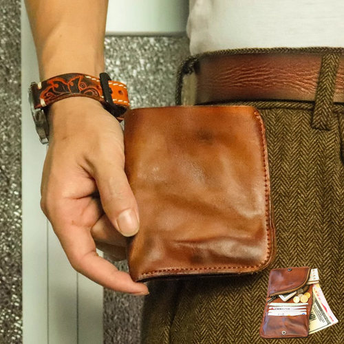 手工真皮质感超薄竖款钱夹