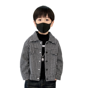 男童春秋千鸟格呢子外套2024新款秋季儿童中小童小男孩毛呢大衣潮
