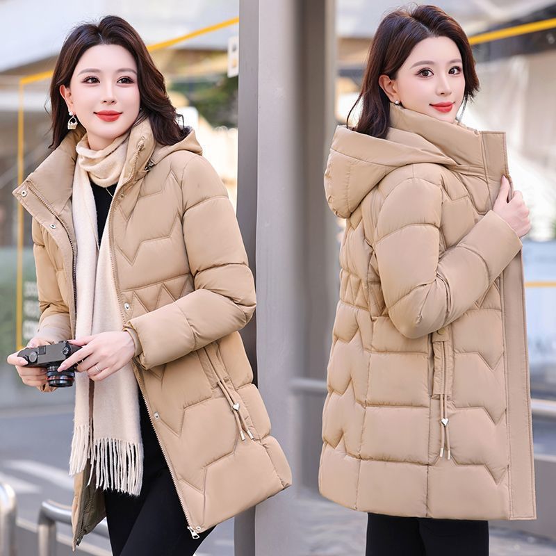 羽绒棉服女2025冬季新款韩版棉衣女中长款修身可卸帽保暖加厚外套