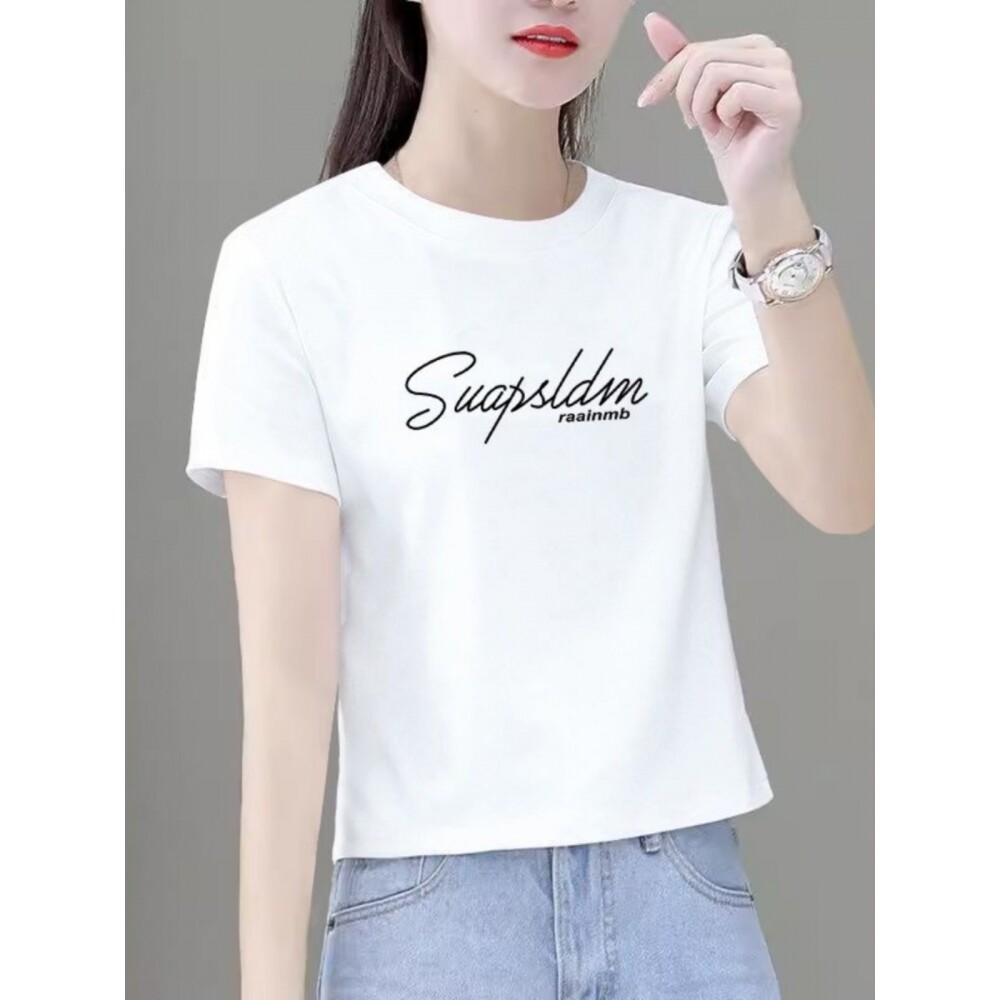 2024年夏季新款休闲短袖T恤女短款时尚简约宽松正肩百搭女士上衣