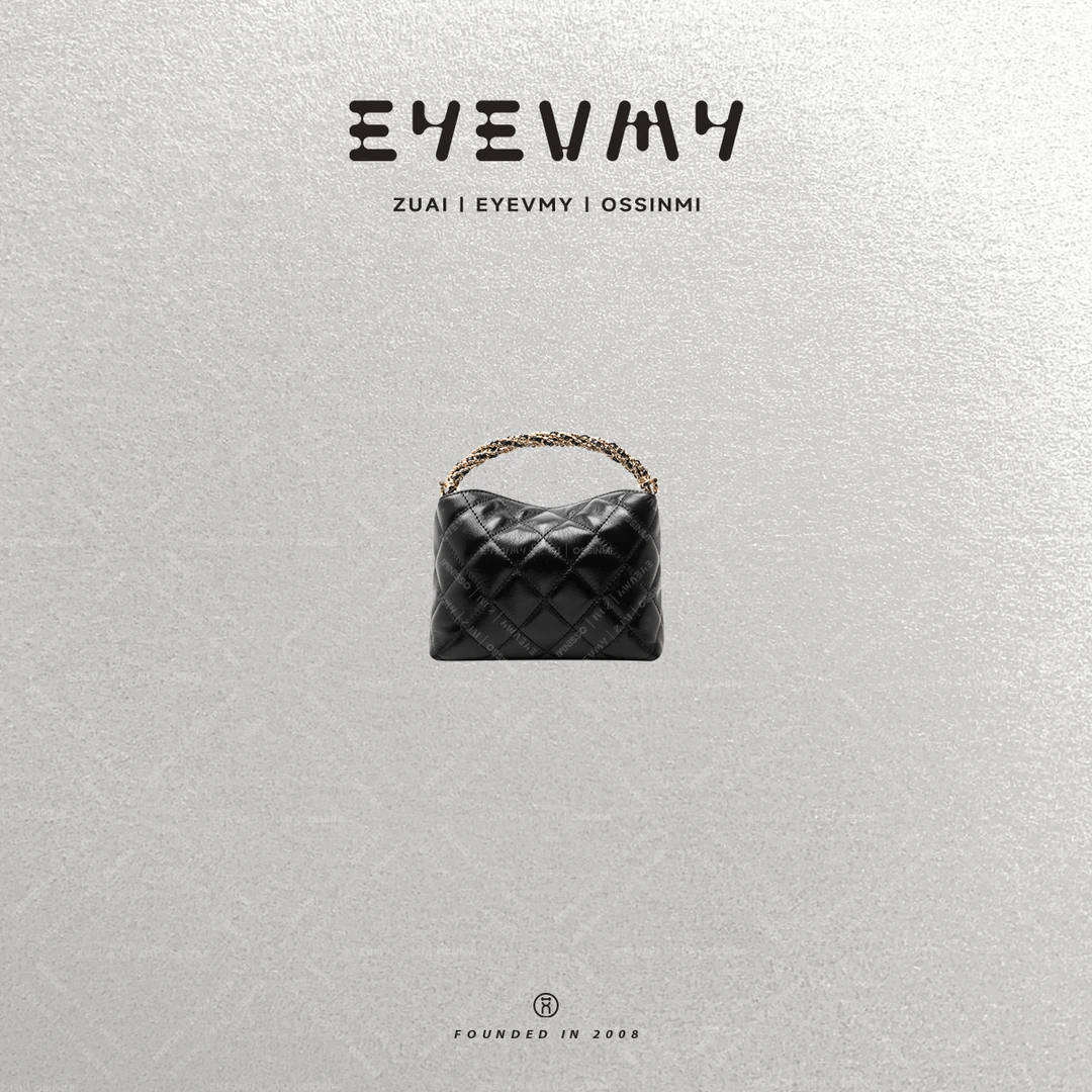 【小香菱格手提挽链斜跨包】菱格链条斜挎油蜡真皮水桶包A25CA001