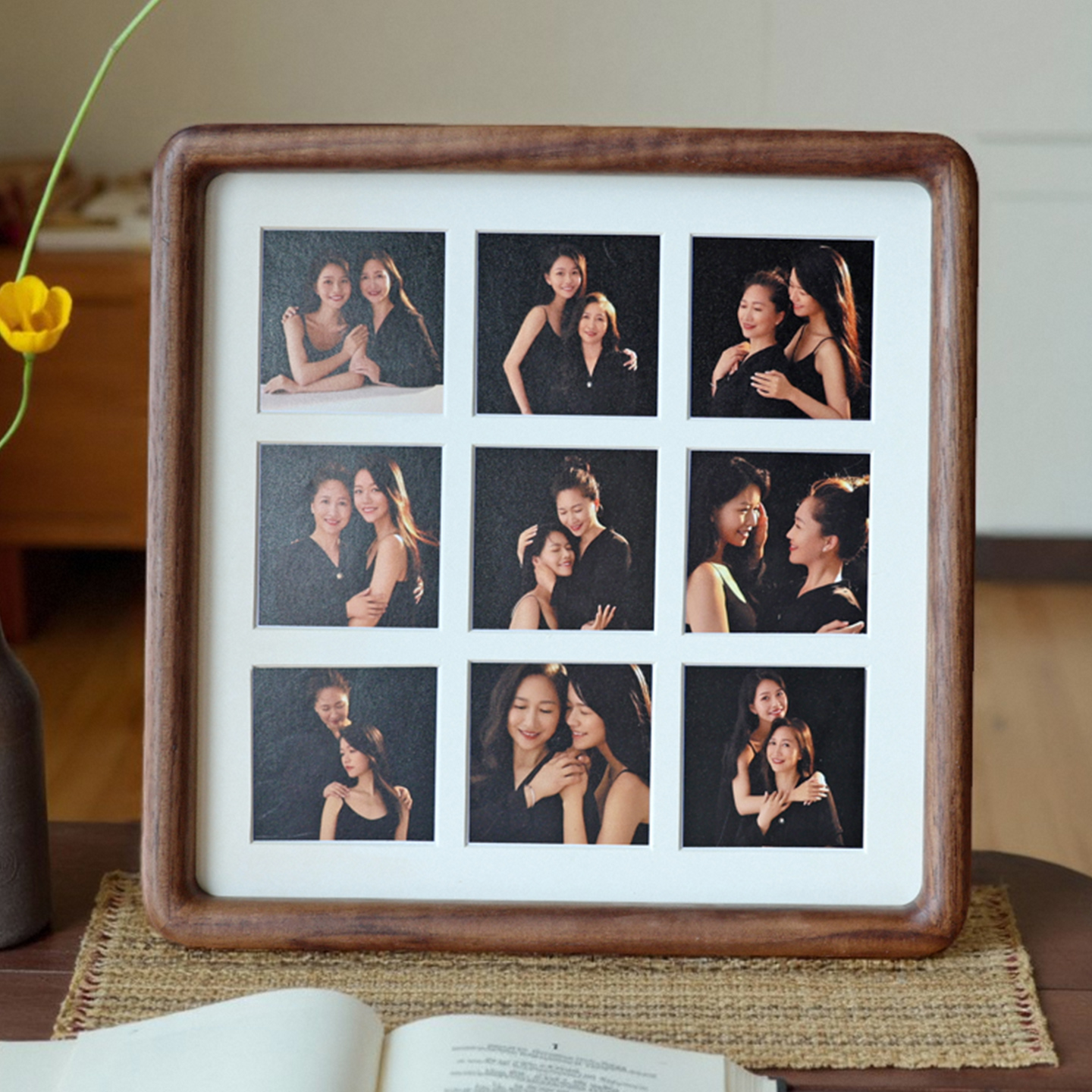 实木相框三宫格diy定制情侣婚纱照亲子宝宝B超照片打印实木相框