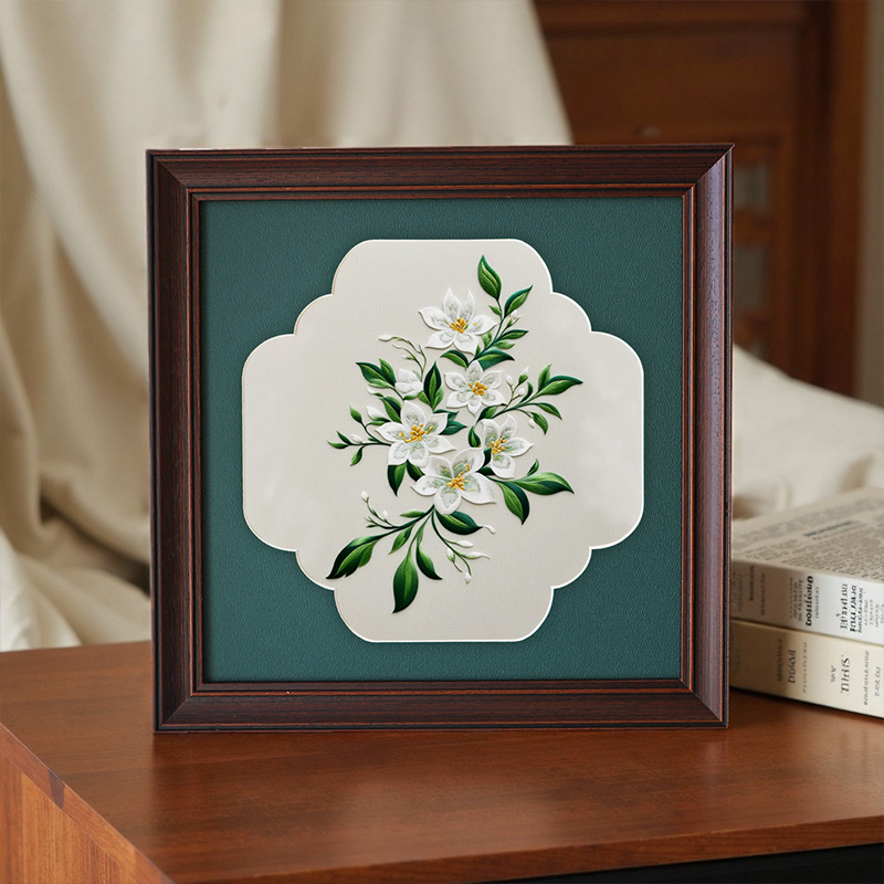 刺绣相框花型卡纸中式复古风国画字画框正方形中古相框摆台