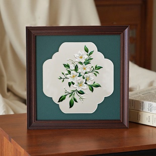 刺绣相框花型卡纸中式 复古风国画字画框正方形中古相框摆台
