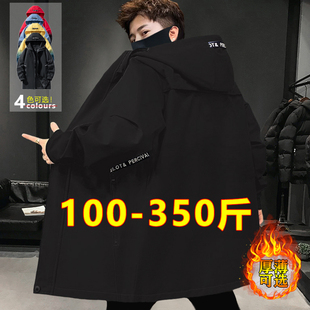 宽松夹棉衣服外套冬季 300斤潮胖子风衣男中长款 连帽春秋加肥大码