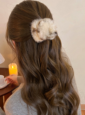H&Y韩版毛绒发夹秋冬时尚百搭后脑勺盘发抓夹轻奢高级感发饰头饰