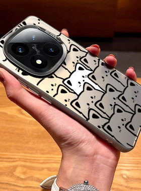 适用红米Note14pro+手机壳新款可爱卡通note14萌宠白色猫咪ote14pro小清新防摔散热13Pro+亲肤细腻彩银镭射壳