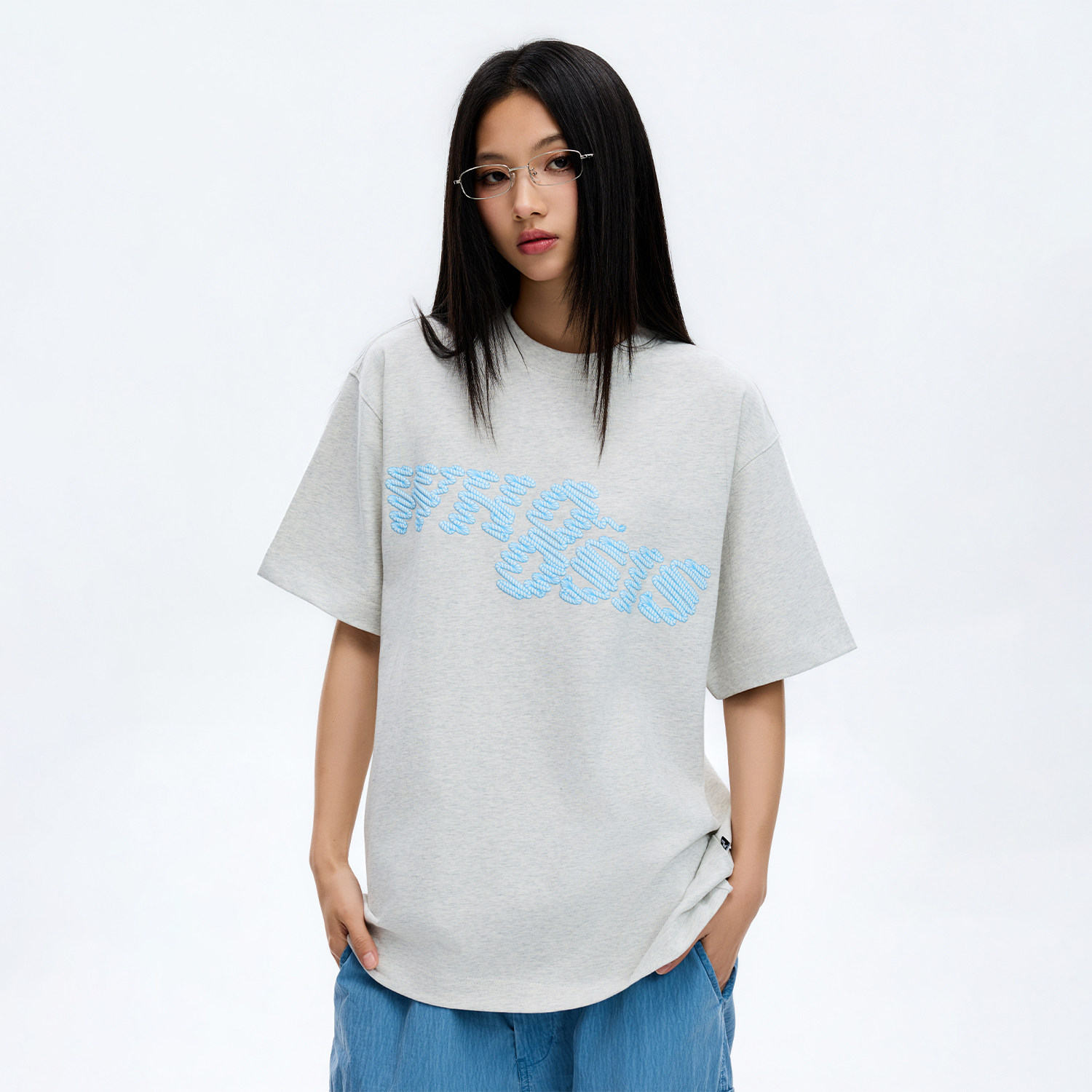 WHOOSIS （不知其名）立体绳索印花短袖T恤时尚宽松百搭图片