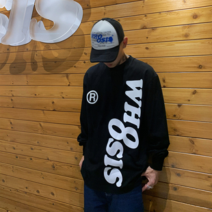 t恤秋冬重磅纯棉校园情侣休闲男 幻影logo长袖 WHOOSIS 不知其名
