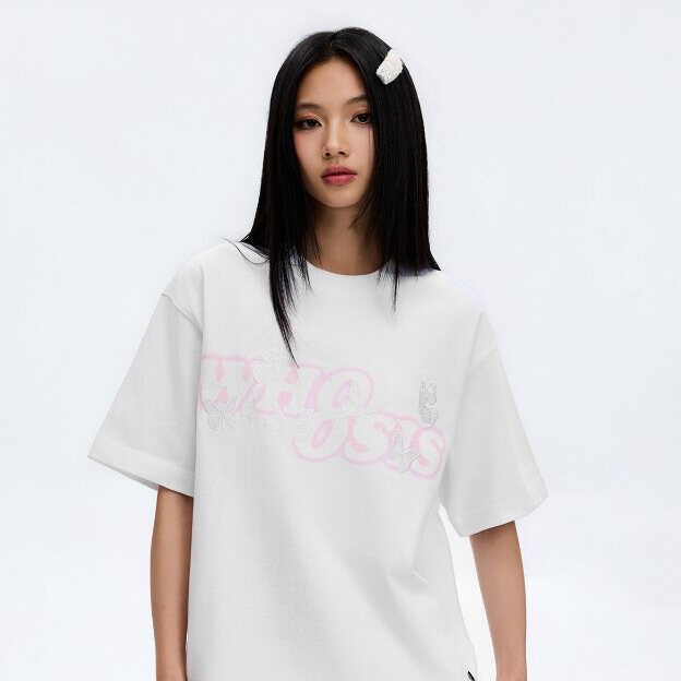 WHOOSIS（不知其名）幻影logo蝴蝶刺绣短袖T恤夏季清新校园男女潮图片