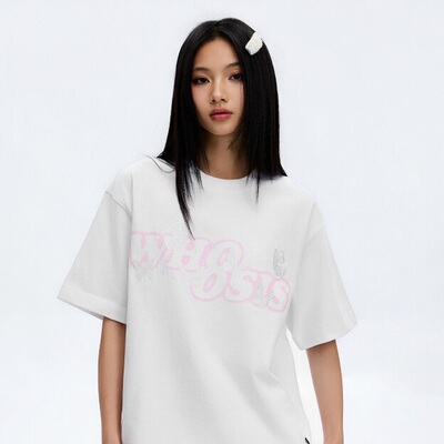 WHOOSIS（不知其名）幻影logo蝴蝶刺绣短袖T恤夏季清新校园男女潮