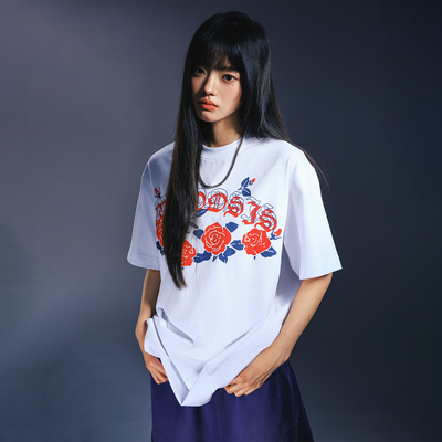 WHOOSIS（不知其名）花环拉浆短袖T恤圆领夏季宽松情侣男女潮校园