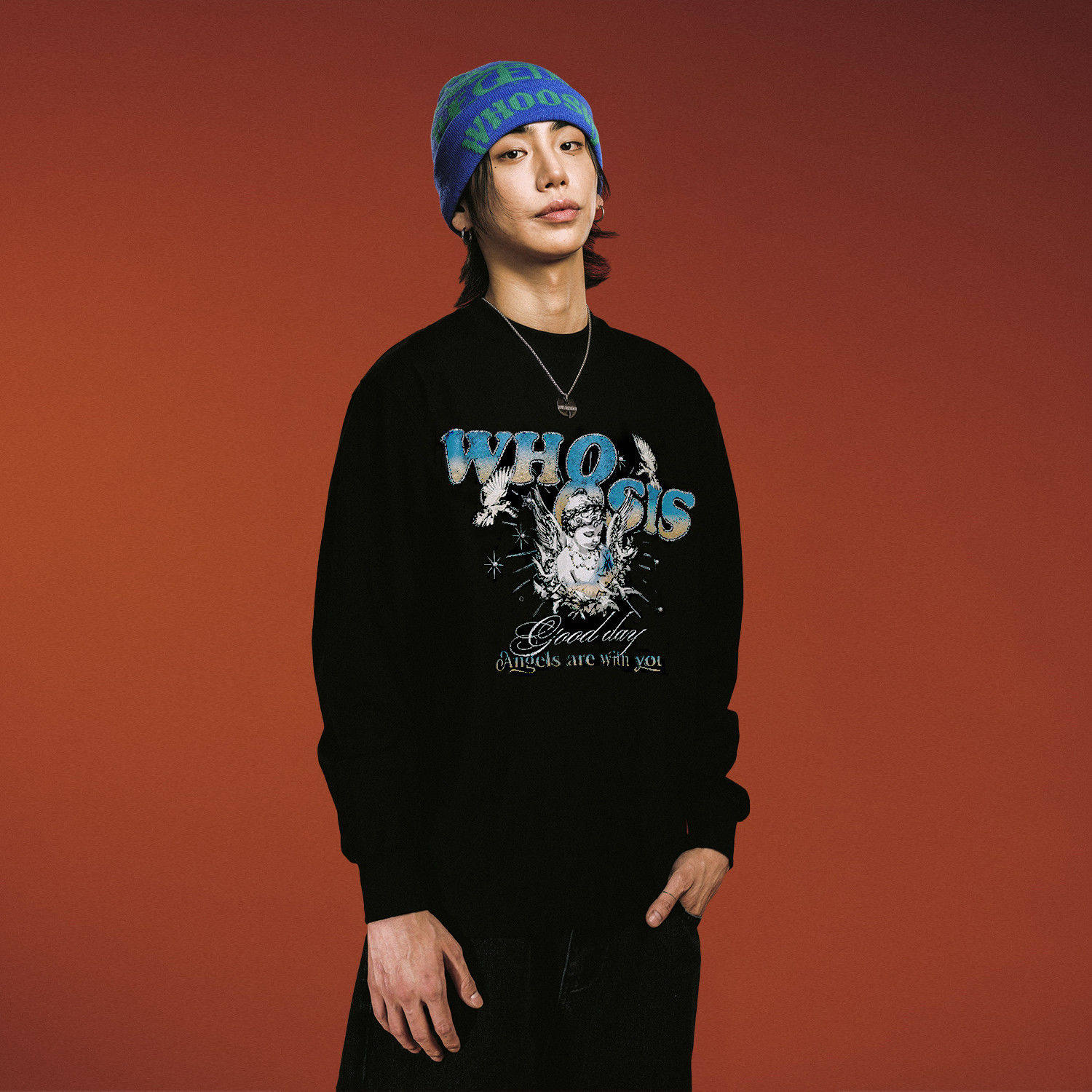 WHOOSIS(不知其名)天使珍珠长袖T恤秋季美式休闲简约酷飒通勤男