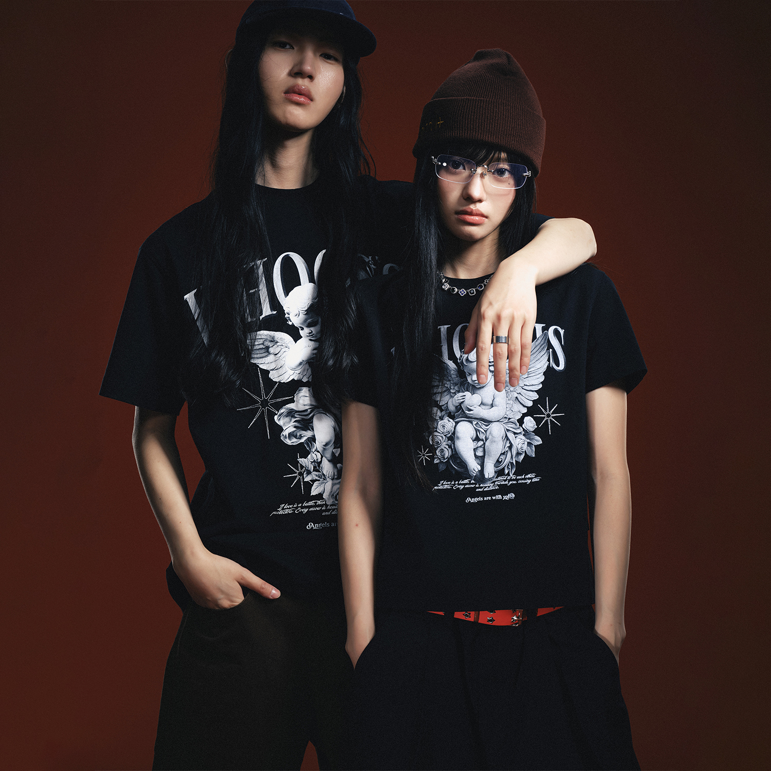 WHOOSIS（不知其名）情侣丘比特天使短袖T恤纯棉时尚印花夏季男女