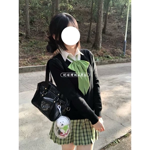 春日青jk日系原创制服百褶裙针织毛衣衬衫校供小青梅格裙百搭套装