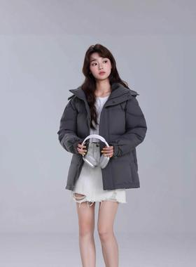 CV凸乆鸟女羽绒服短款连帽2白鸭绒情侣户外男面包外套官方旗舰店