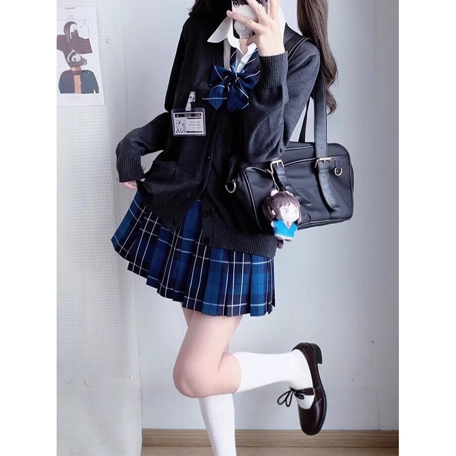 春日青jk原创正版制服全套学院风宽松百搭毛衣开衫长袖衬衫格裙学
