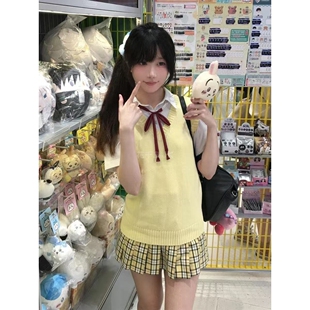 春日青jk学院日系制服小杏格裙甜美套头针织衫马甲毛衣背心校供衬