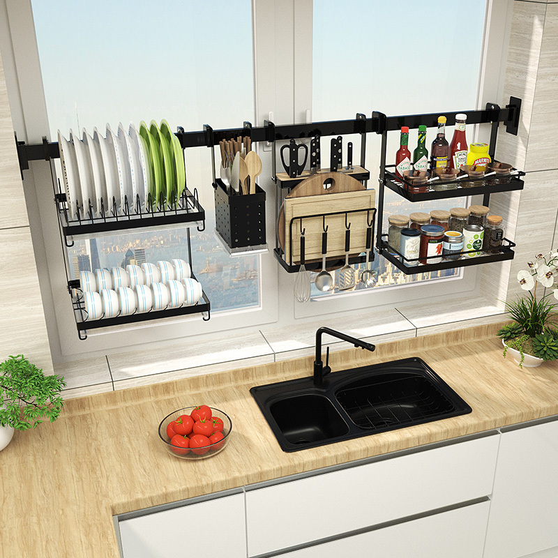 厨房不锈钢置物架壁挂式多功能窗台窗户碗碟调料家用免打孔收纳架
