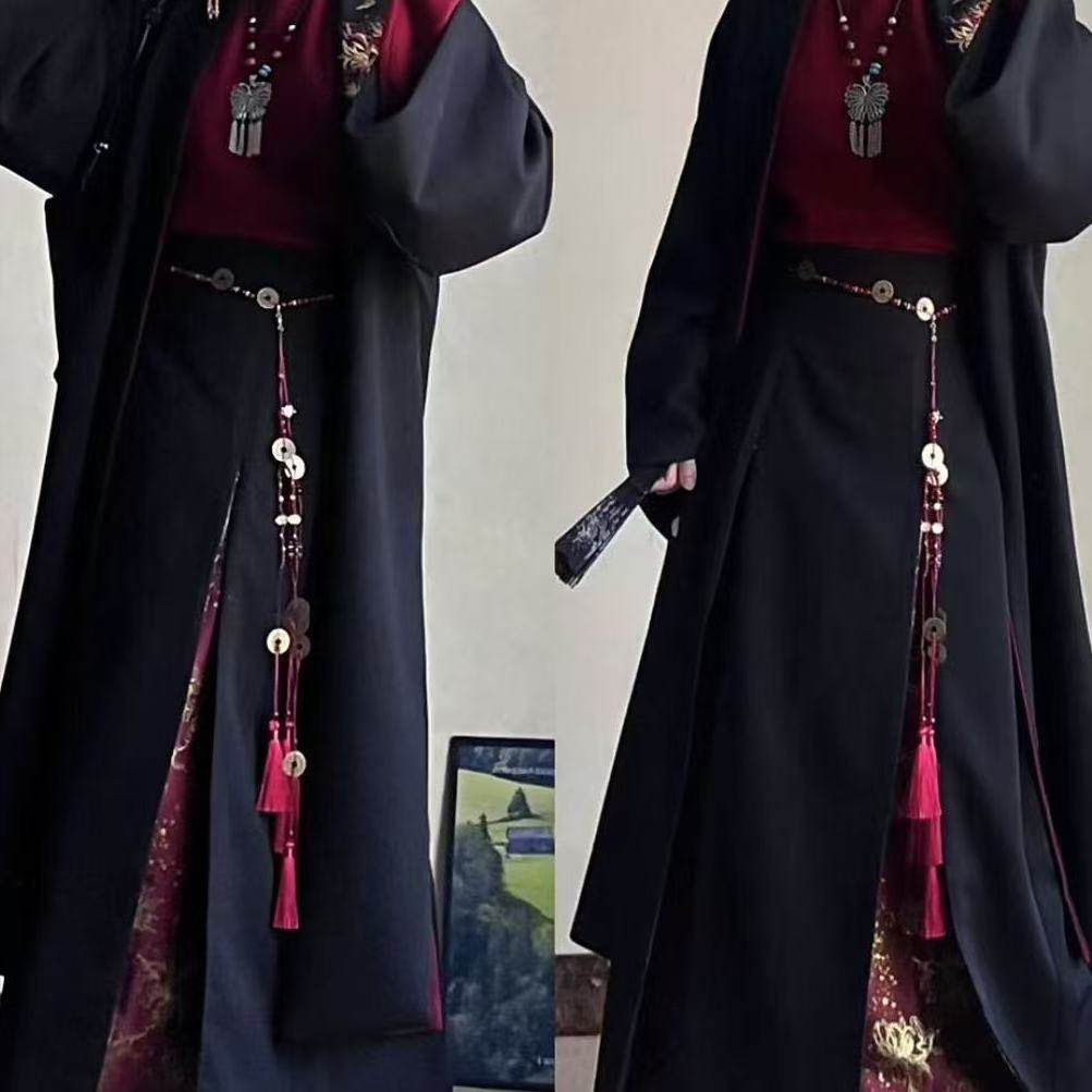 新中式国风清冷无性别诡道拍照铜钱红色腰链禁步马面裙腰封配饰