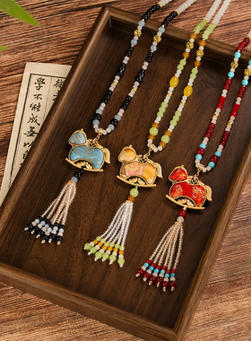 新马年国风仿宋锦毛衣链璎珞汉服新中式马面裙长流苏背云配颈饰品