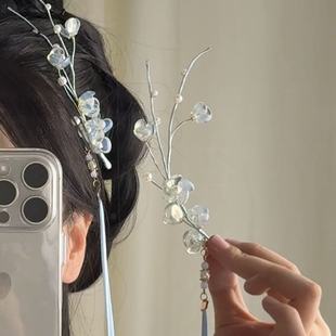 古风清冷感琉璃梅花点缀软簪头饰明宋制汉服仙气飘带掩鬓发饰中式