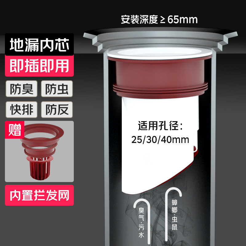 秘浴地漏内芯防臭器特小号25mm防反味神器厕所淋浴下水口管道通用