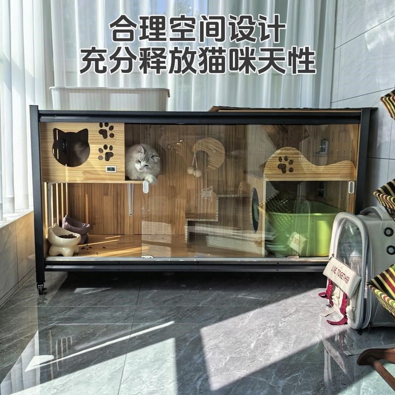速发萌助猫柜猫别墅猫笼实木家用室内超大自由空间猫咪屋舍电视柜