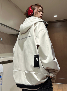 速发春季冲锋衣外套202e新款潮流撞色连帽美式oversi宽4z松防水夹