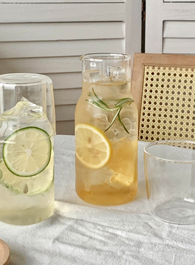 速发日式一花饮玻璃杯带盖耐热一壶一杯泡人茶果汁冷饮料杯子