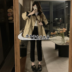 秋冬直筒烟管裤 145 子25码 女小个子七八分裤 150cm拼接黑色牛仔裤