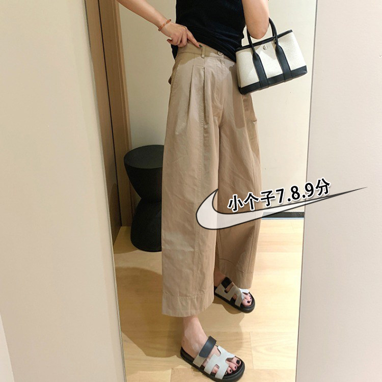 小个子搭配七分水洗棉工装哈伦裤女秋季高腰显瘦宽松九分阔腿裤xs